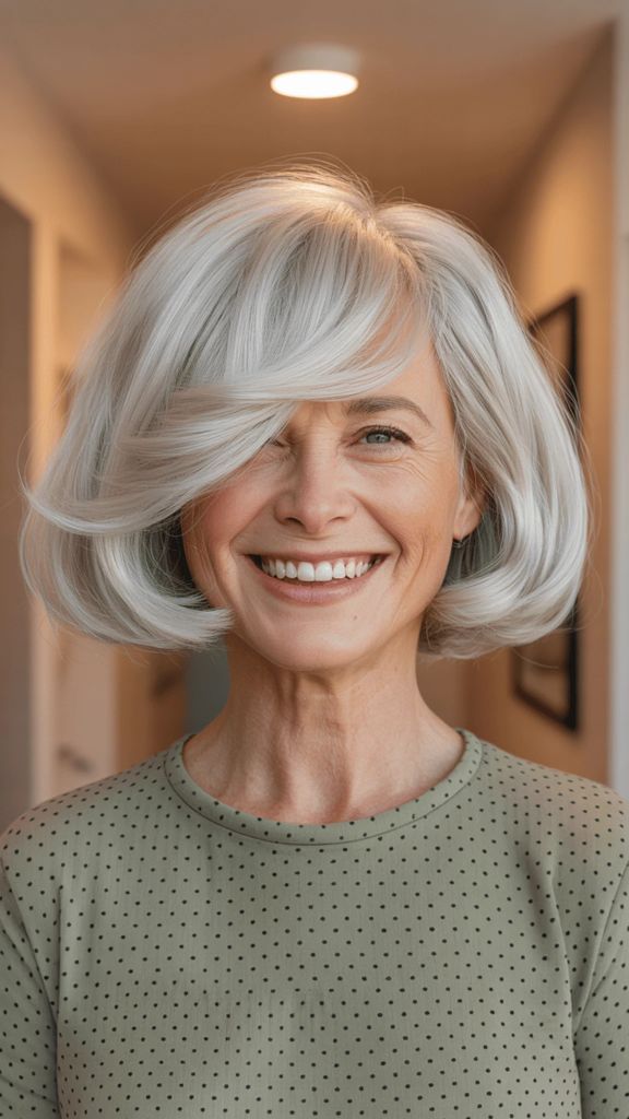 Airy Silver Bob With Soft Fringe