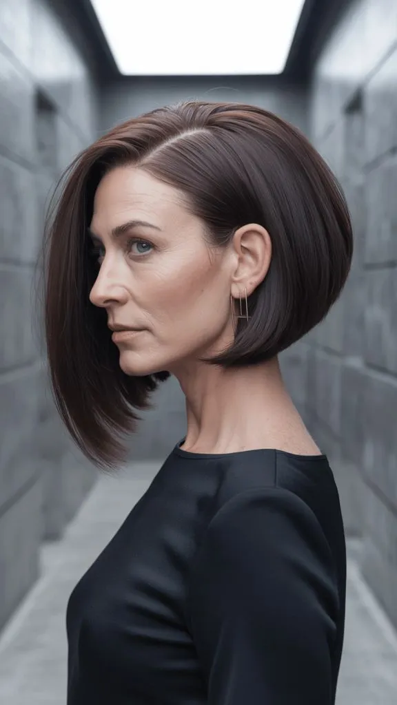 Sleek Angled Bob With Dark Brunette Shine