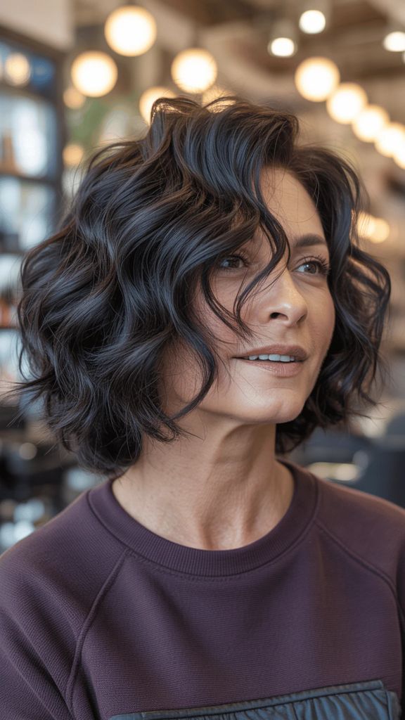 Wavy Dark Bob With Natural Texture