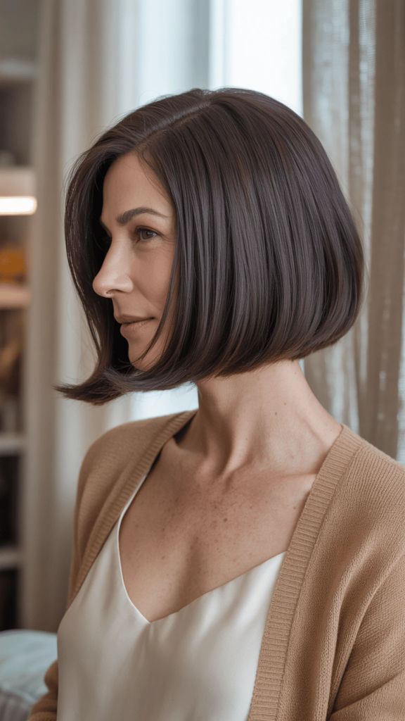 Polished Blunt Bob In Cool Brunette
