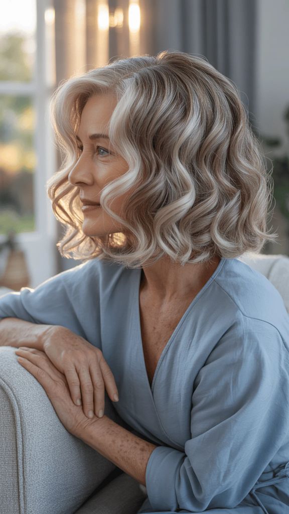 Soft Wavy Bob With Silver Highlights
