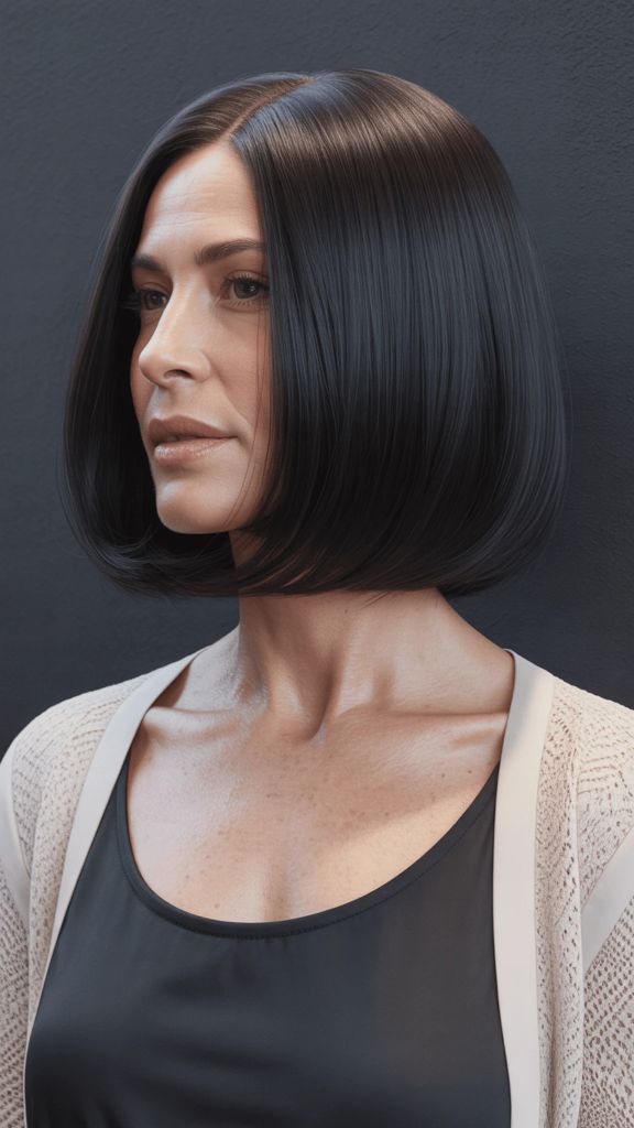 Sleek Black Bob With Soft Curve