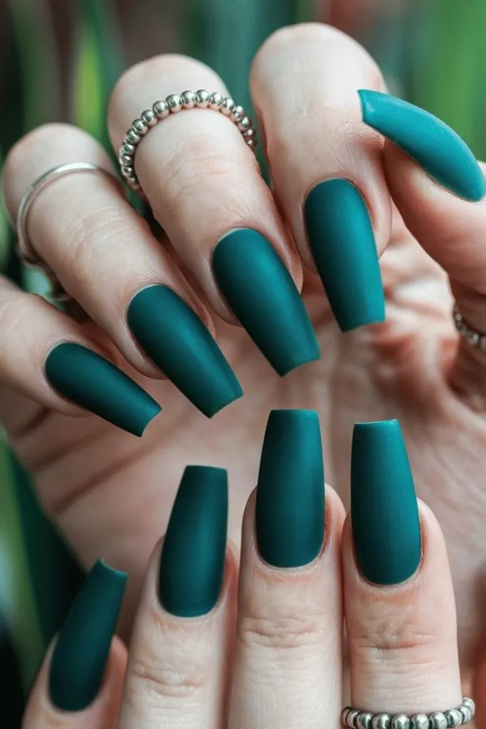 Matte Emerald Teal Nails