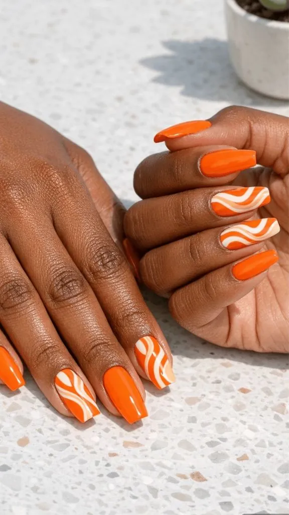 Orange Swirl Nails