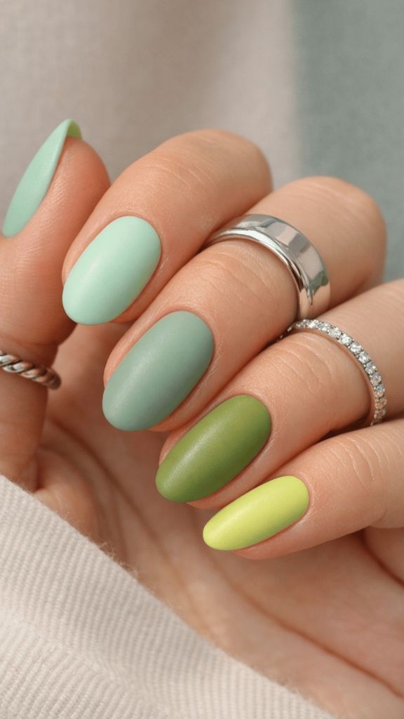 Sage Lime Gradient Oval Nails