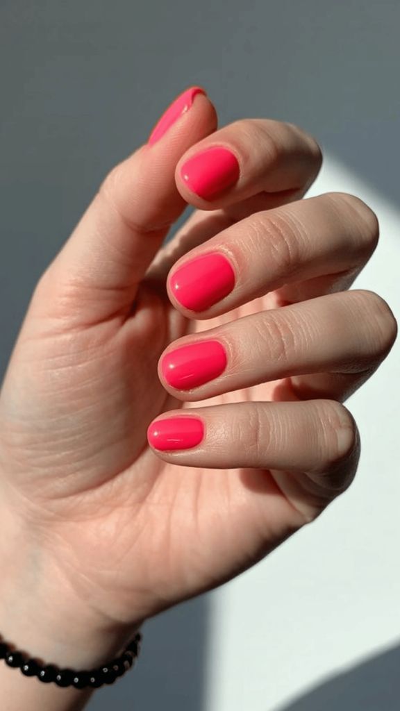 Neon Coral Short Round Nails