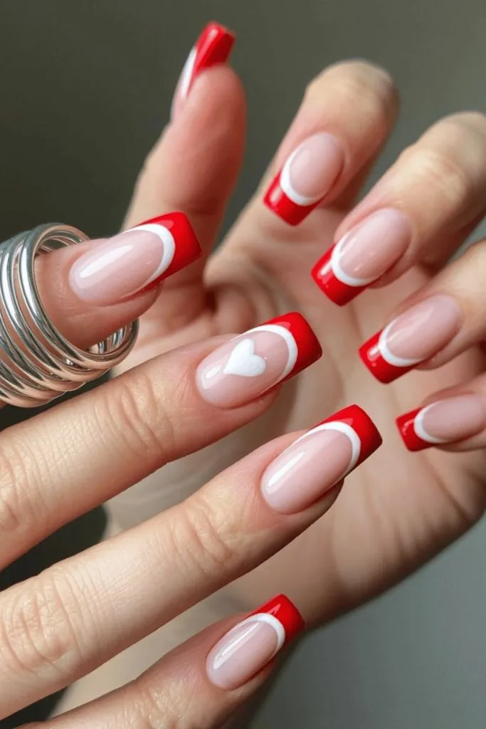 Red French Tips with Heart