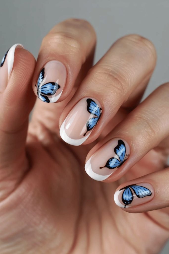 Blue Butterfly French Tips