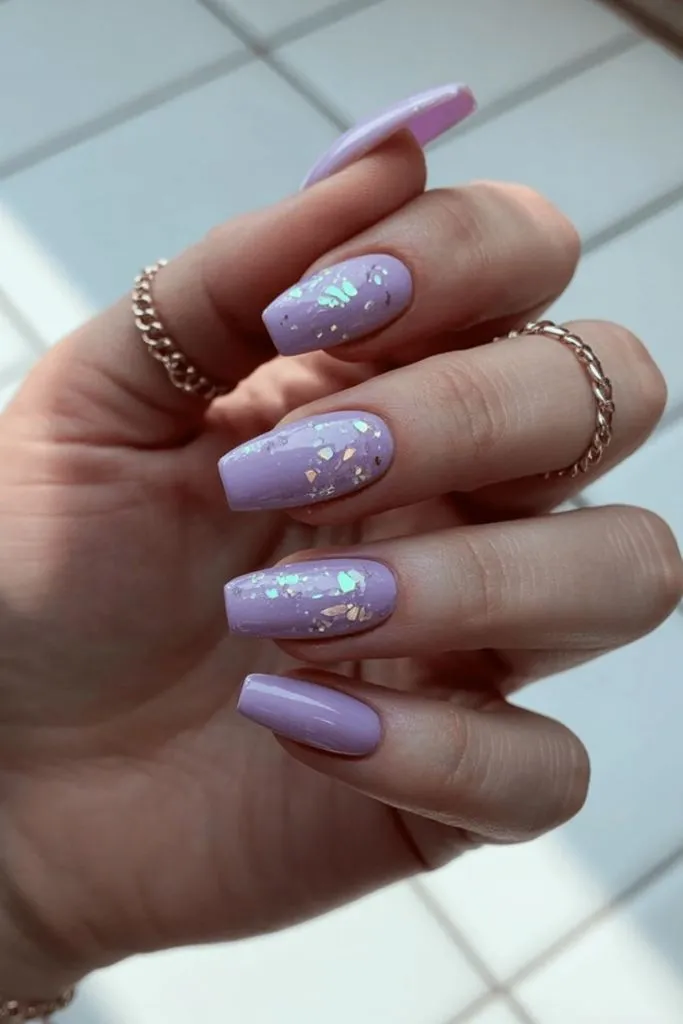 Lavender Foil Flake Nails