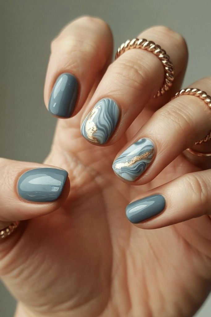 Dusty Blue Marble With Gold Veins