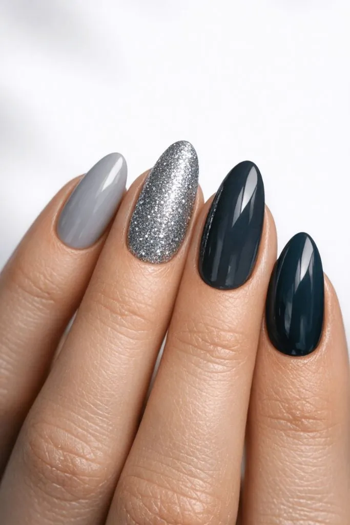 Gray-to-Black Gradient With Silver Glitter
