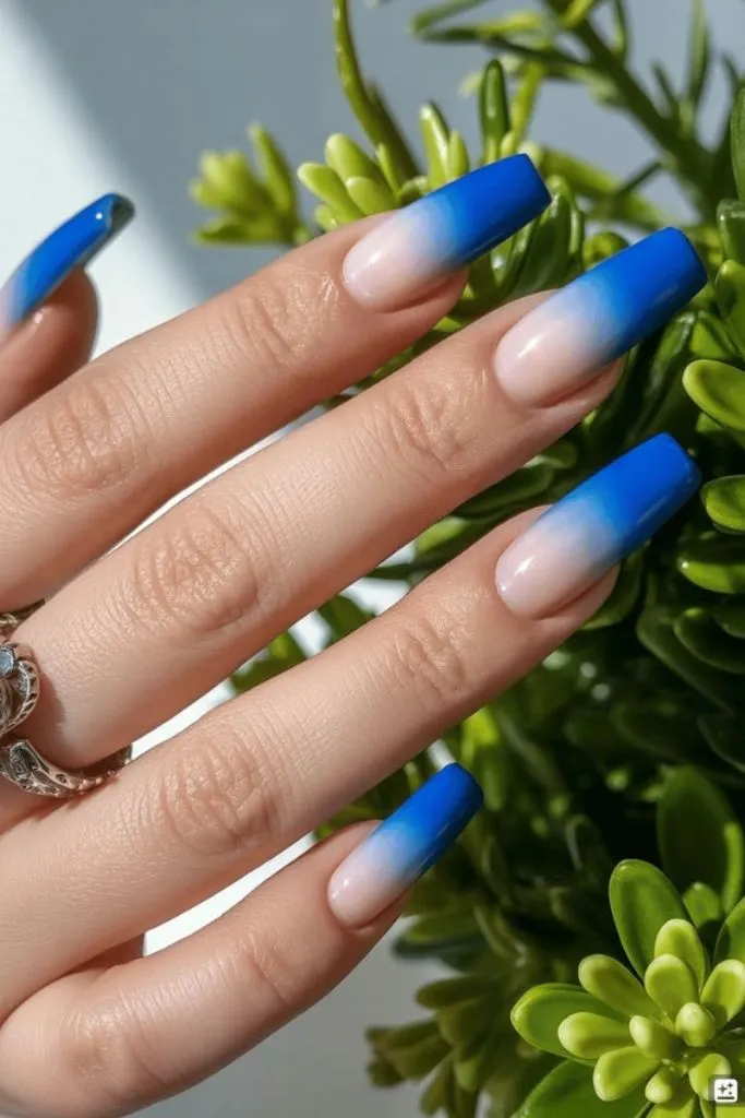 Blue Ombre Fade Nails