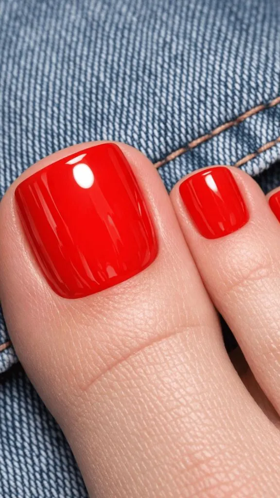 Cherry Red Gel on Denim Background