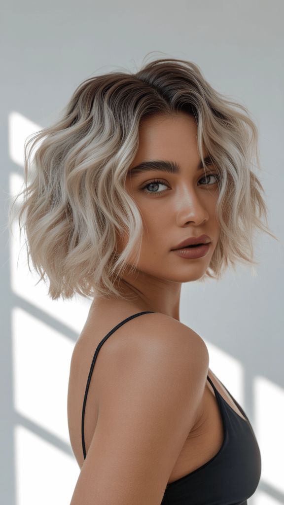 Wavy Ash Blonde Bob