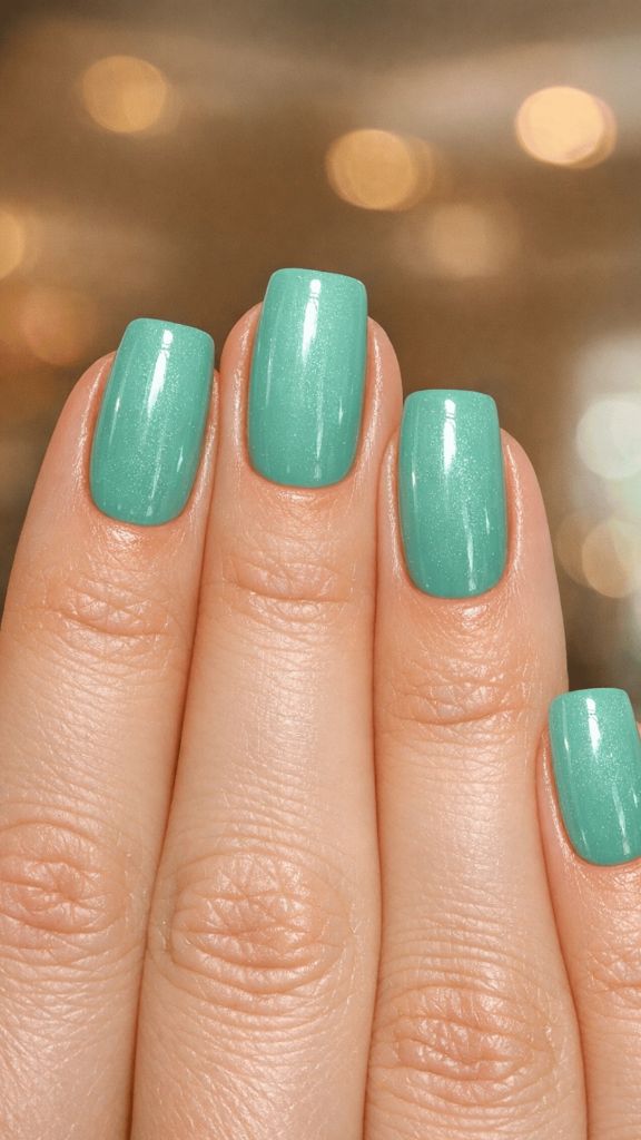 Mint green shimmer nails