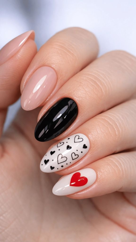 Nude Hearts Oval Nails