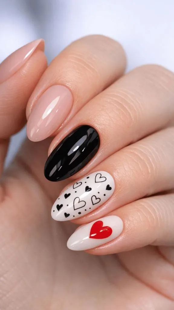 Nude Hearts Oval Nails