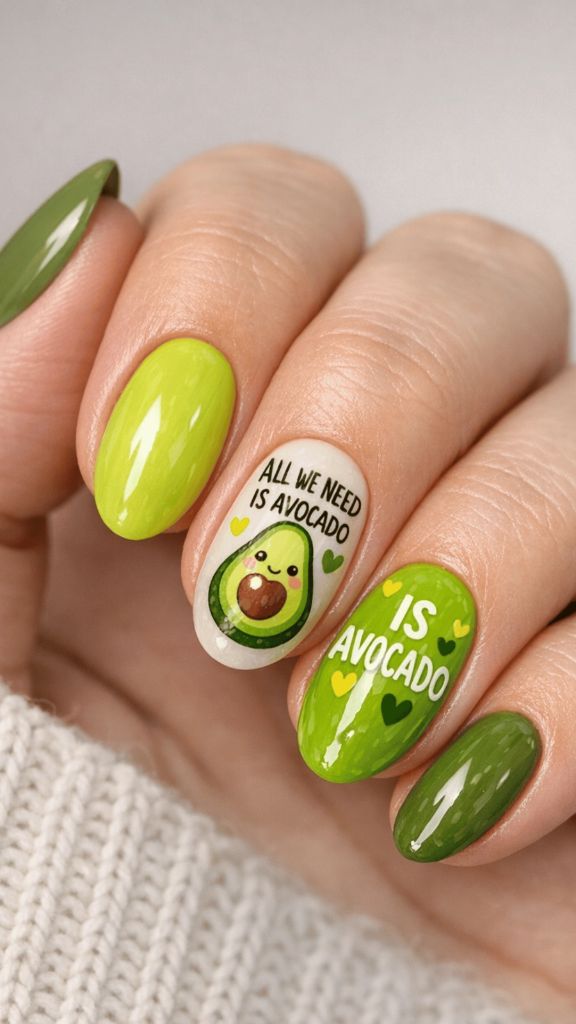 Avocado Nail Art Oval Nails