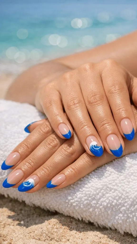 Blue French Tip Wave Nails