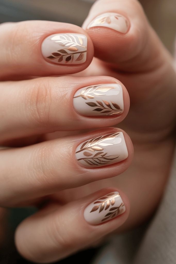 Rose Gold Leaf Botanical Nails