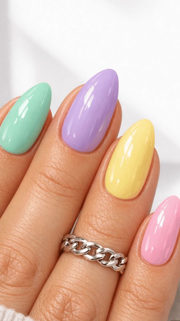Rainbow Pastel Oval Nails