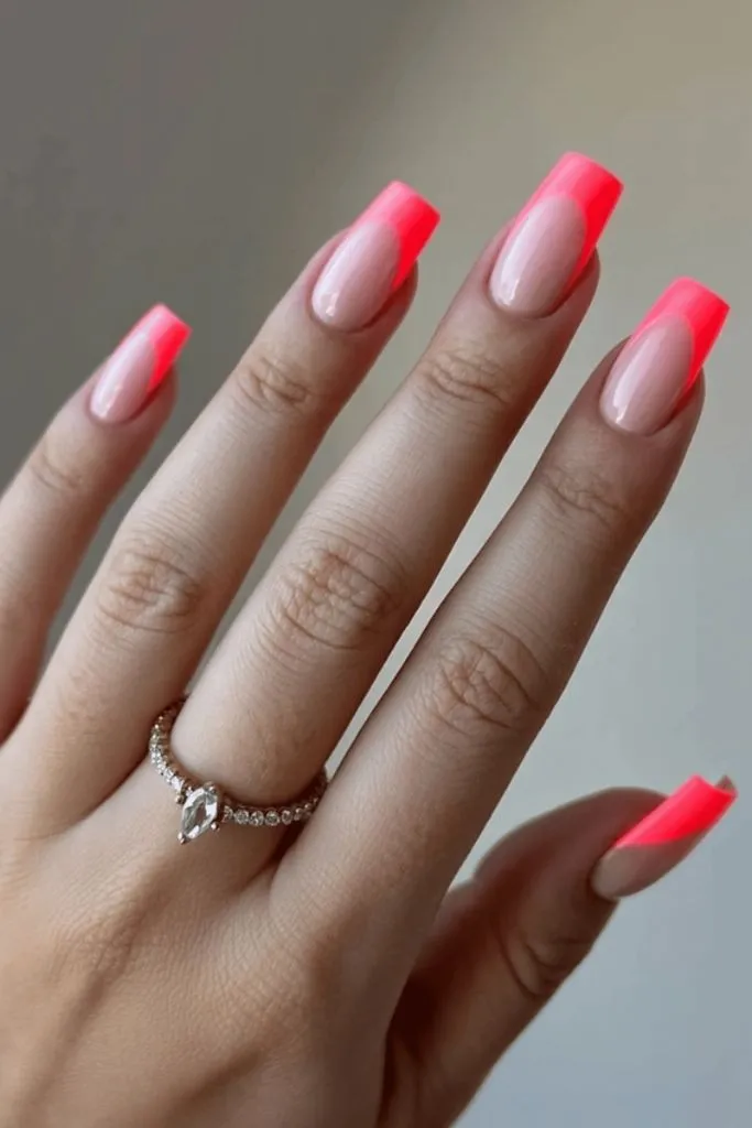 Hot Pink French Tip Nails