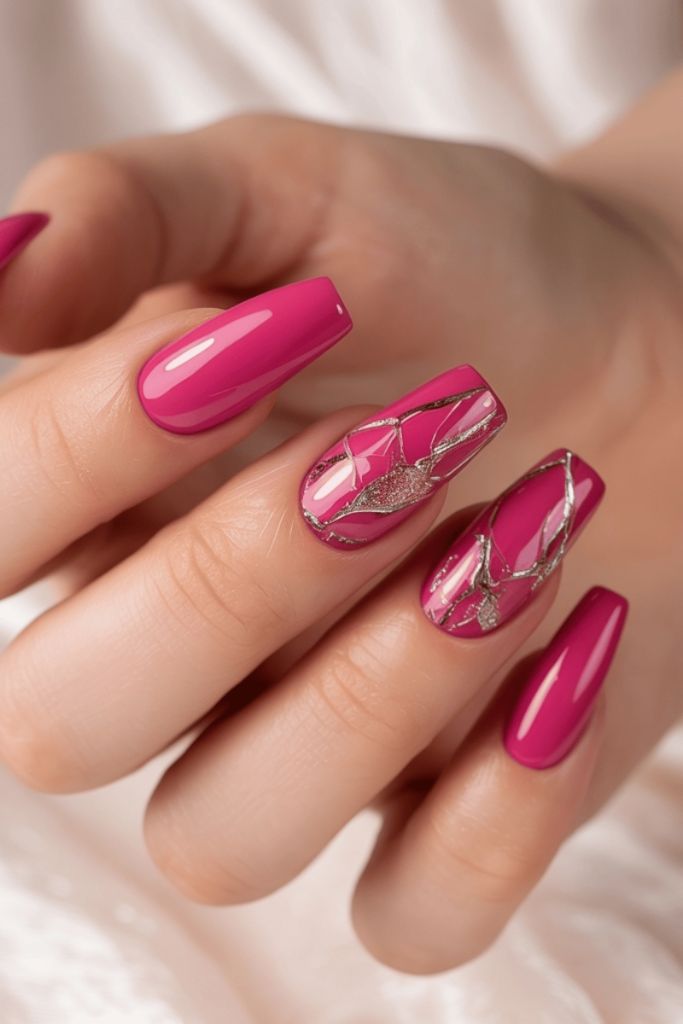 Fuchsia Kintsugi Glam Nails