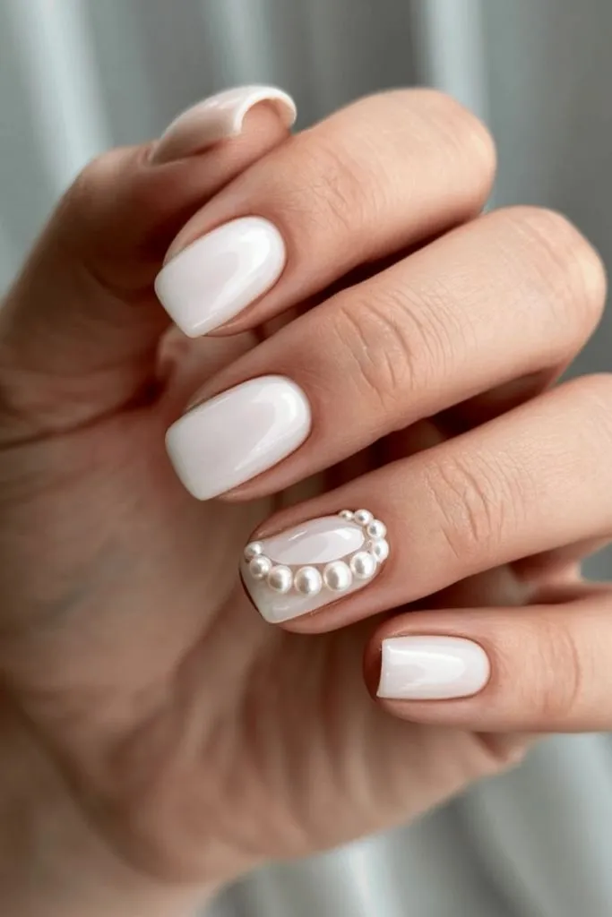 White Pearl Embellished Nails