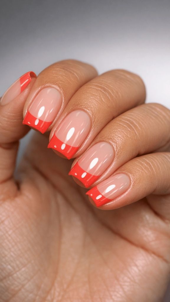Coral French tip nails on natural base