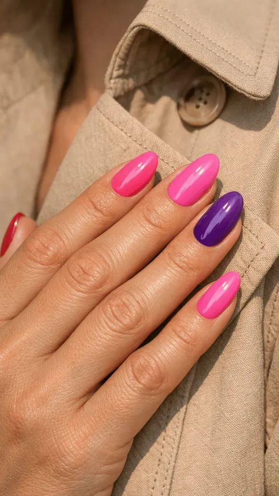 Pink and Purple Multi-Color Nails