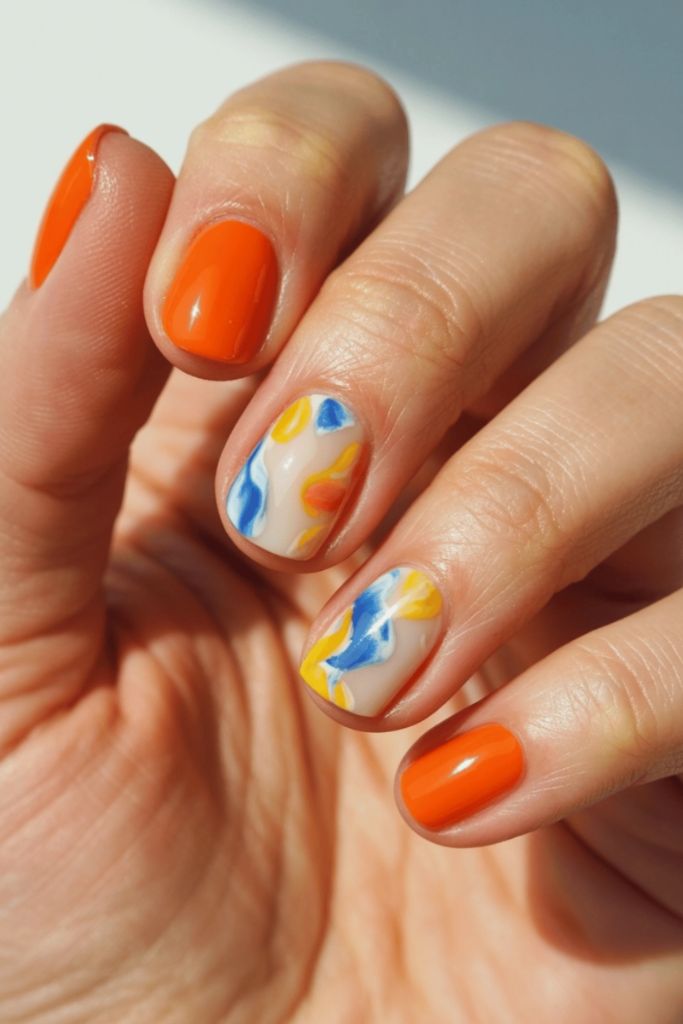 Bright Orange With Abstract Art Accent