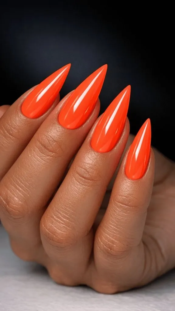 Neon Orange Stiletto Nails