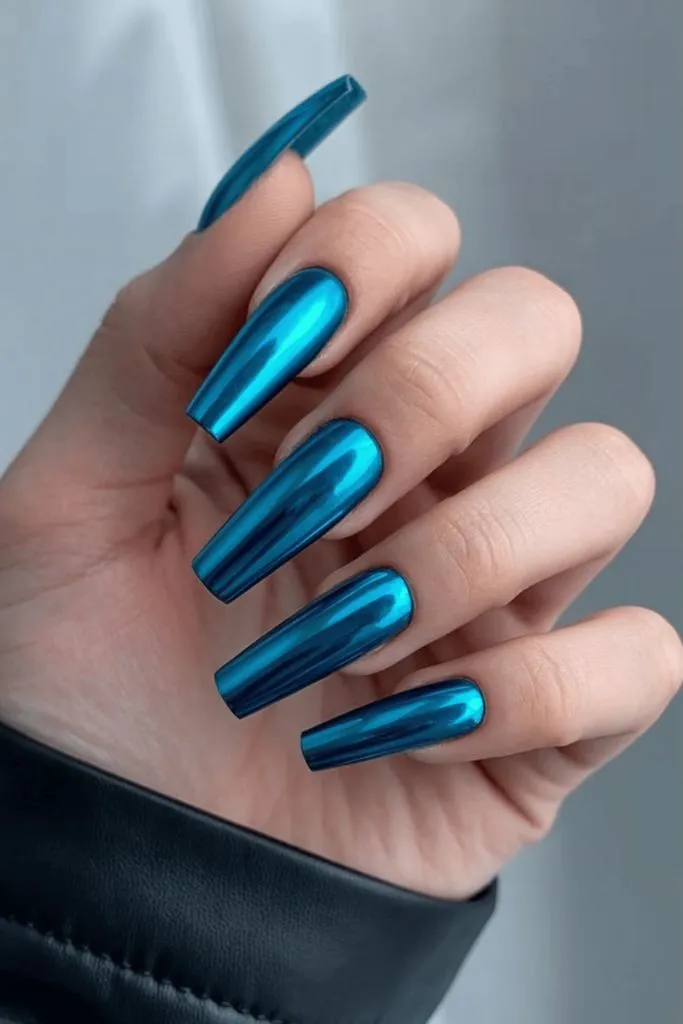 Metallic Blue Chrome Nails