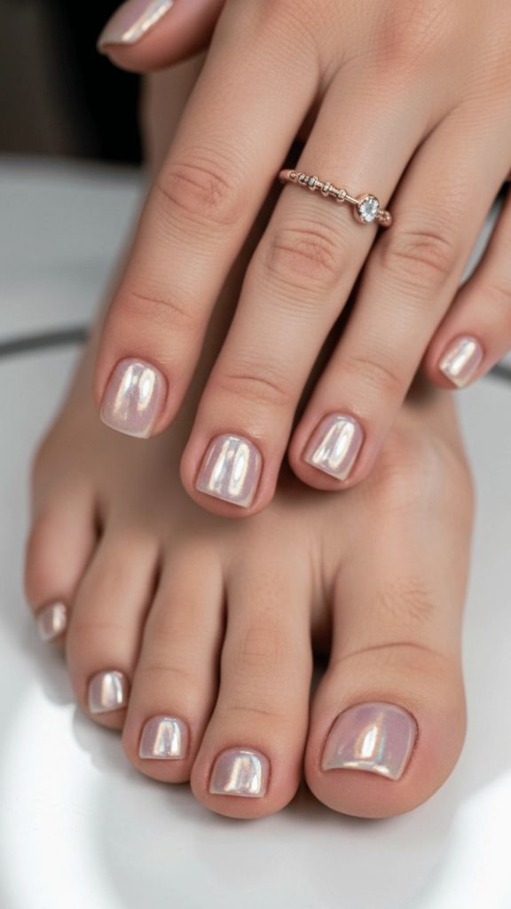 Pearl Chrome Matching Mani-Pedi