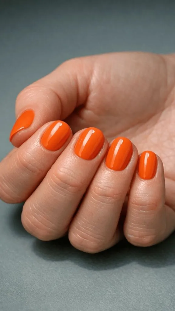 Glossy Orange Nails