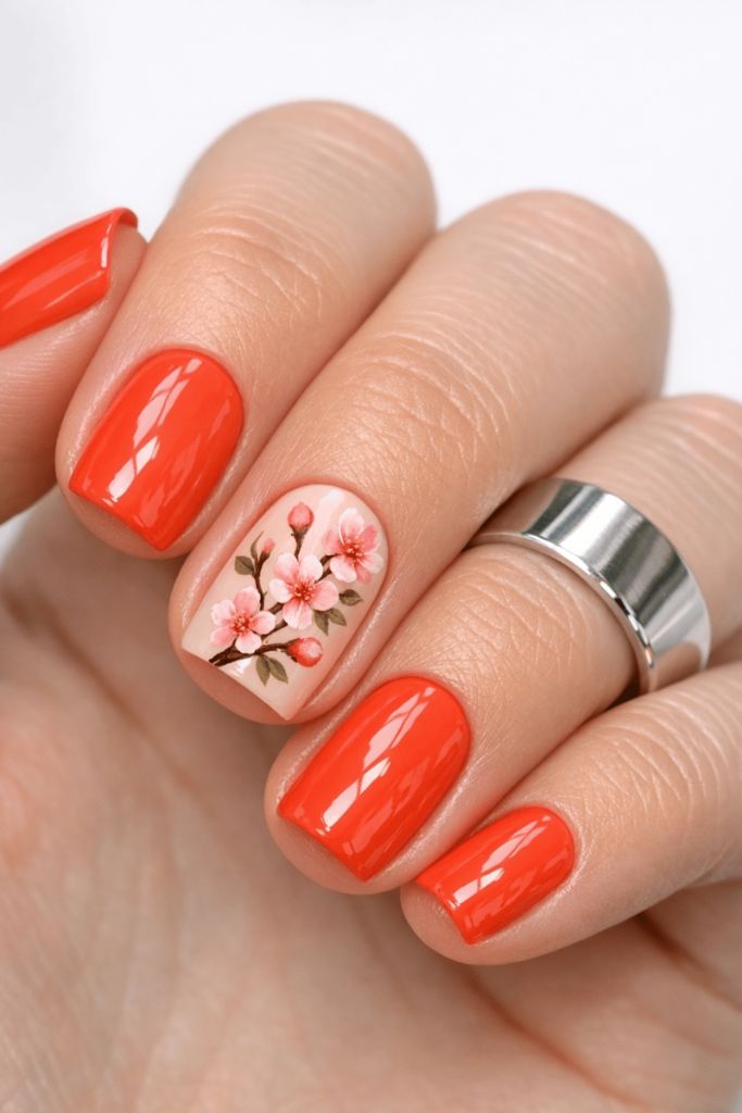 Coral Bloom With Cherry Blossoms
