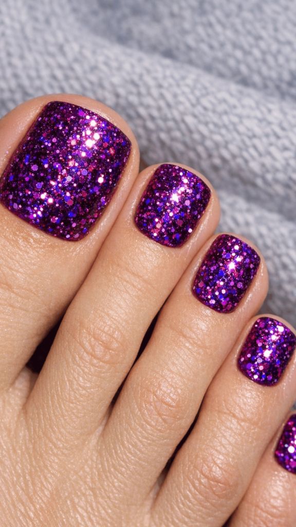 Holographic Purple Glitter Pedicure