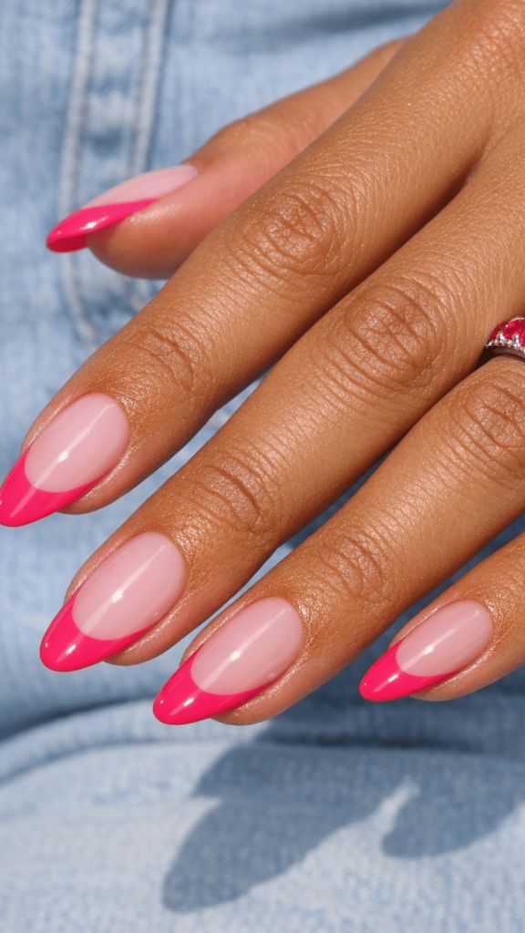 Pink French tip almond nails