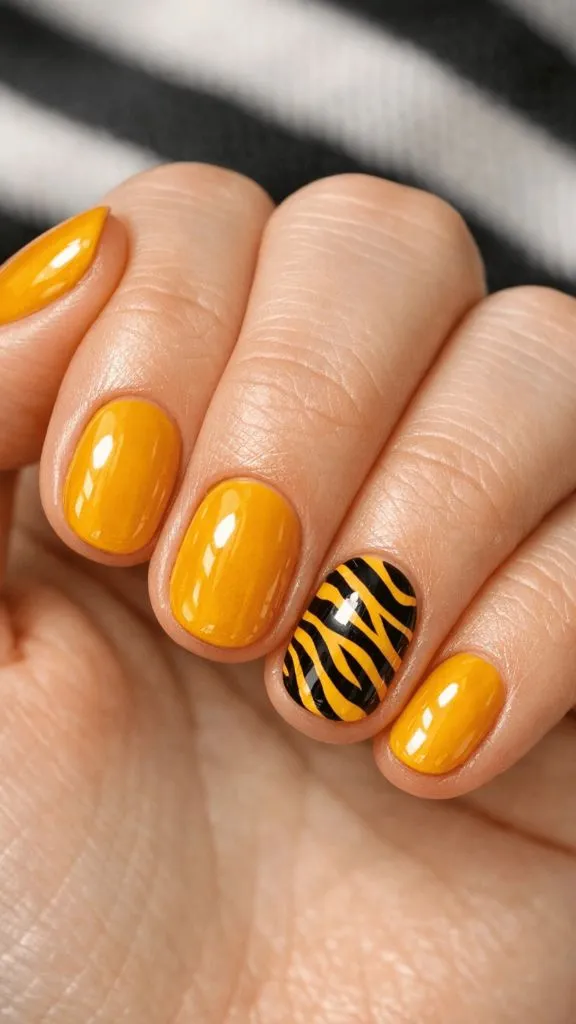 Yellow Tiger Print Nails