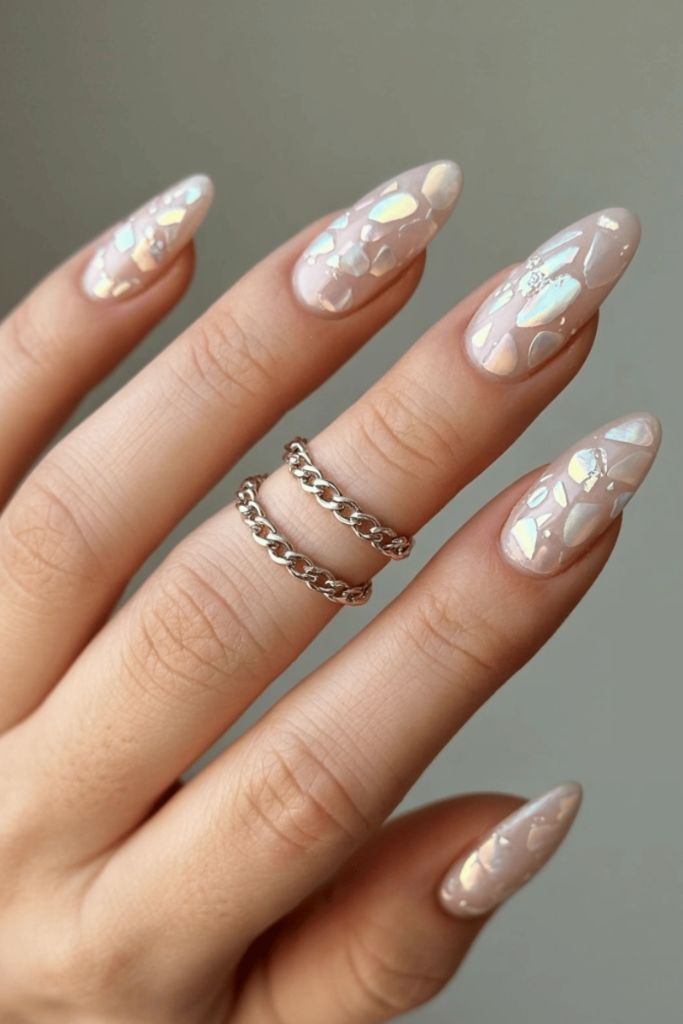 Iridescent Terrazzo Almond Nails