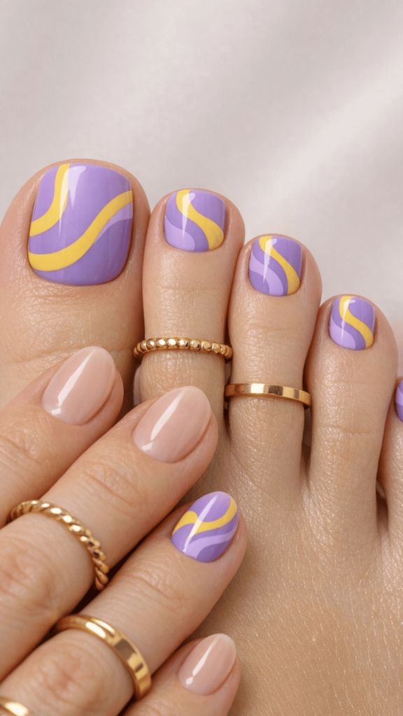 Lavender and Yellow Swirl Art Pedicure