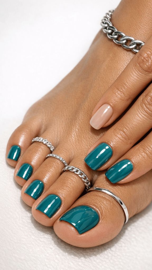 Deep Teal With Silver Toe Rings