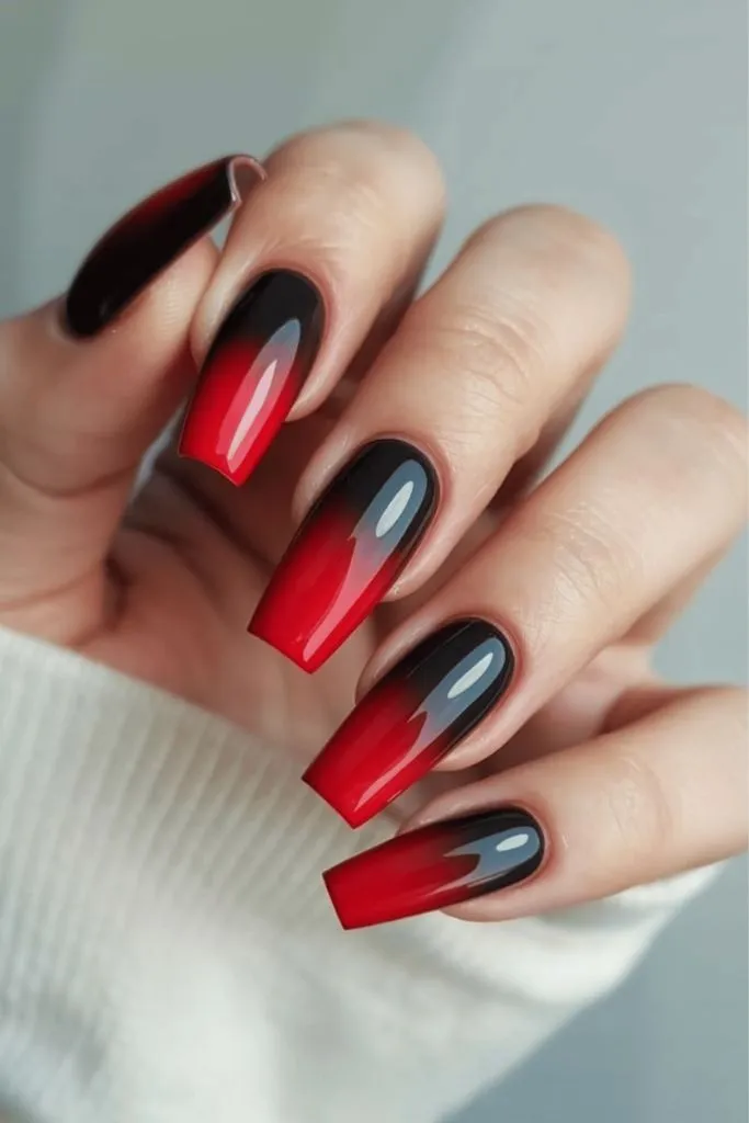 Red and Black Ombre Nails