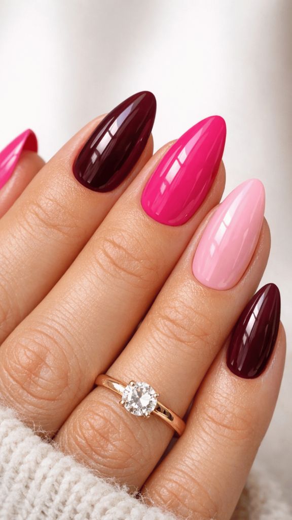 Berry Monochrome Oval Nails