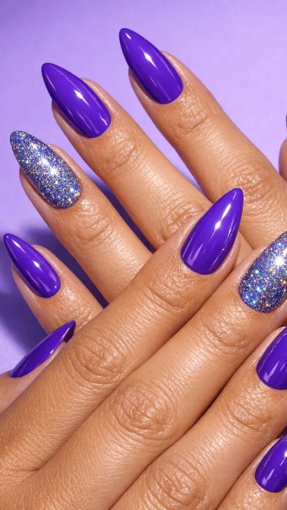 Purple Glitter Nails