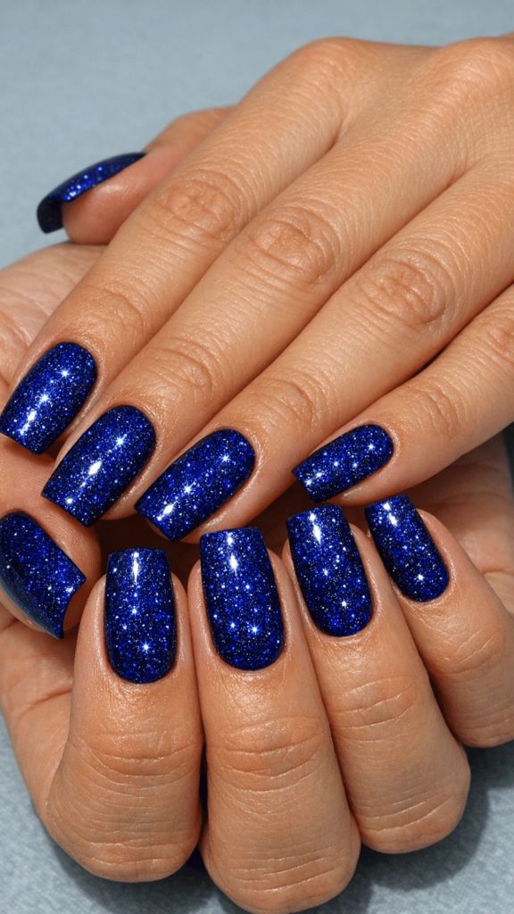 Deep blue glitter nails
