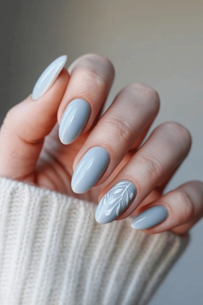 Soft Blue Almond With Leaf Art