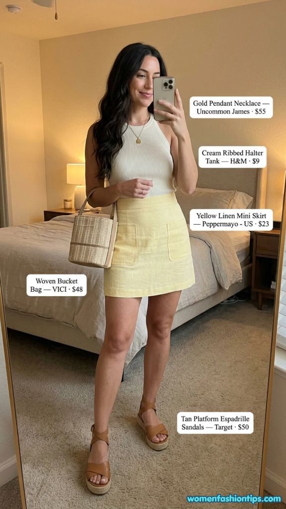Yellow Linen Mini Skirt Outfit