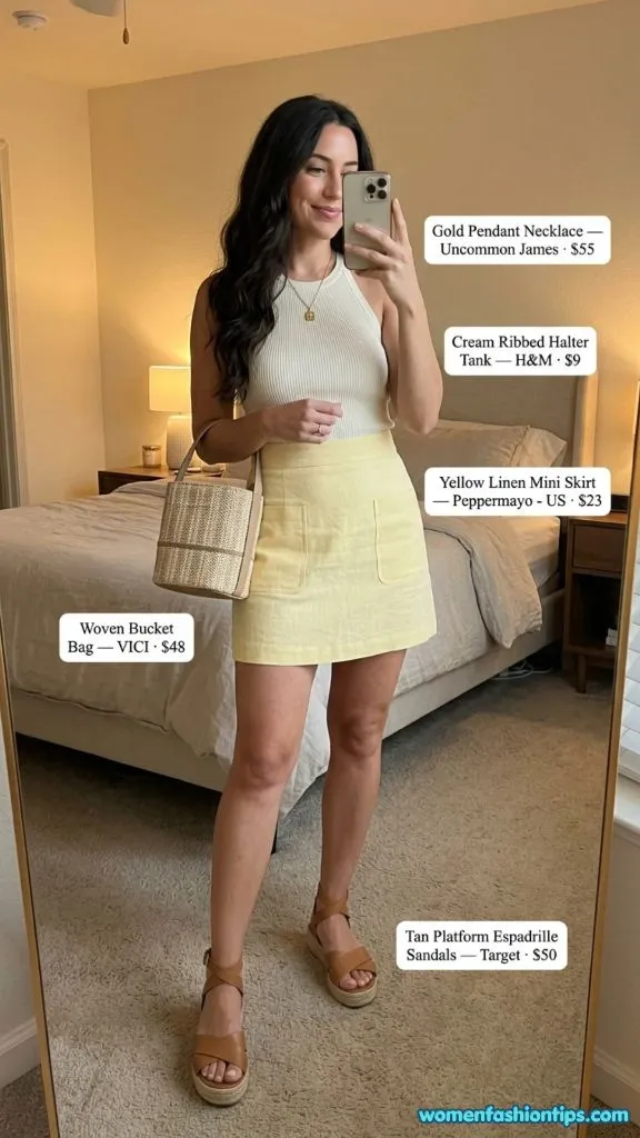 Yellow Linen Mini Skirt Outfit