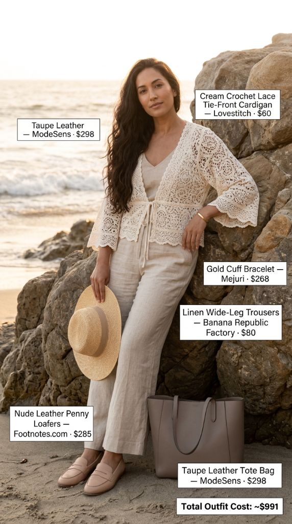 Cream Lace Tie-Front Cardigan Coastal Luxe